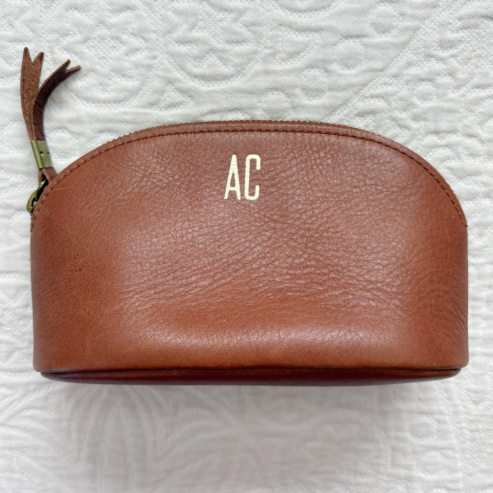 Madewell The Makeup Pouch, English Saddle - AC Foil Monogram